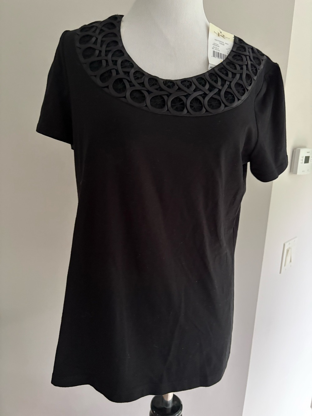 Requirements black stretch embellished top, size M, NWT